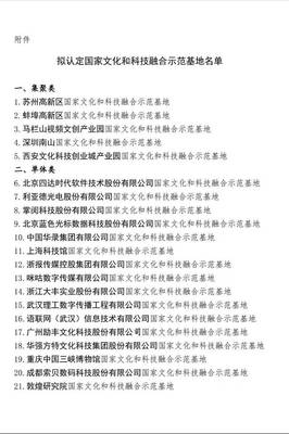 数说 | 21家"国家文化和科技融合示范基地"公示名单